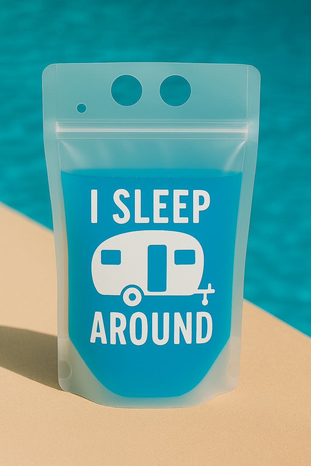 Adult Camping Juice Pouches - Funny Reusable Drink Bag With Straw. 💥 Let’s Get Toasted, I Sleep Around, Happy Camper, and Camping is My Happy Place 💥