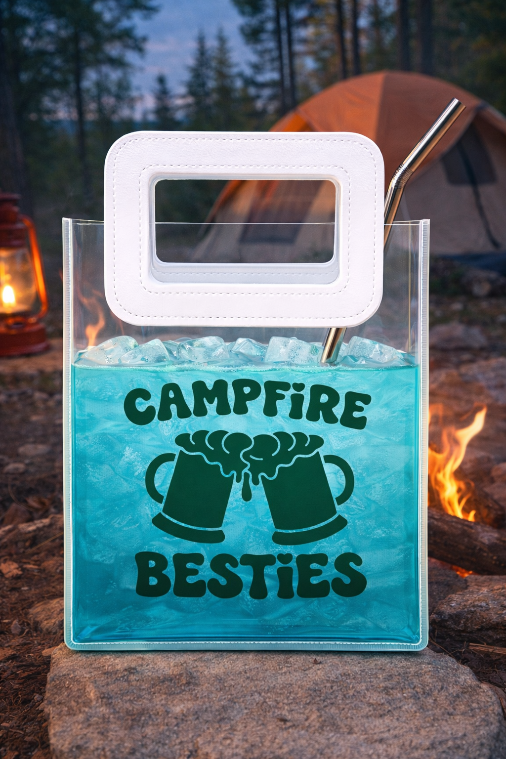 Campfire Besties Wine & Drink Tote – Perfect for Camping, Bonfires & Best Friends