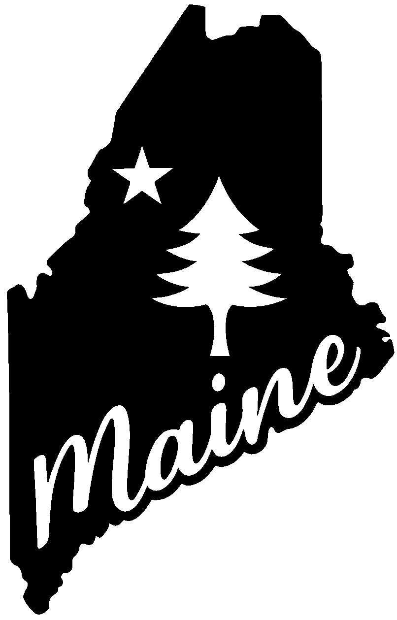 Maine Outline Sticker - Pine Tree 🌲 and Star ⭐️ Vinyl Sticker - Black and White
