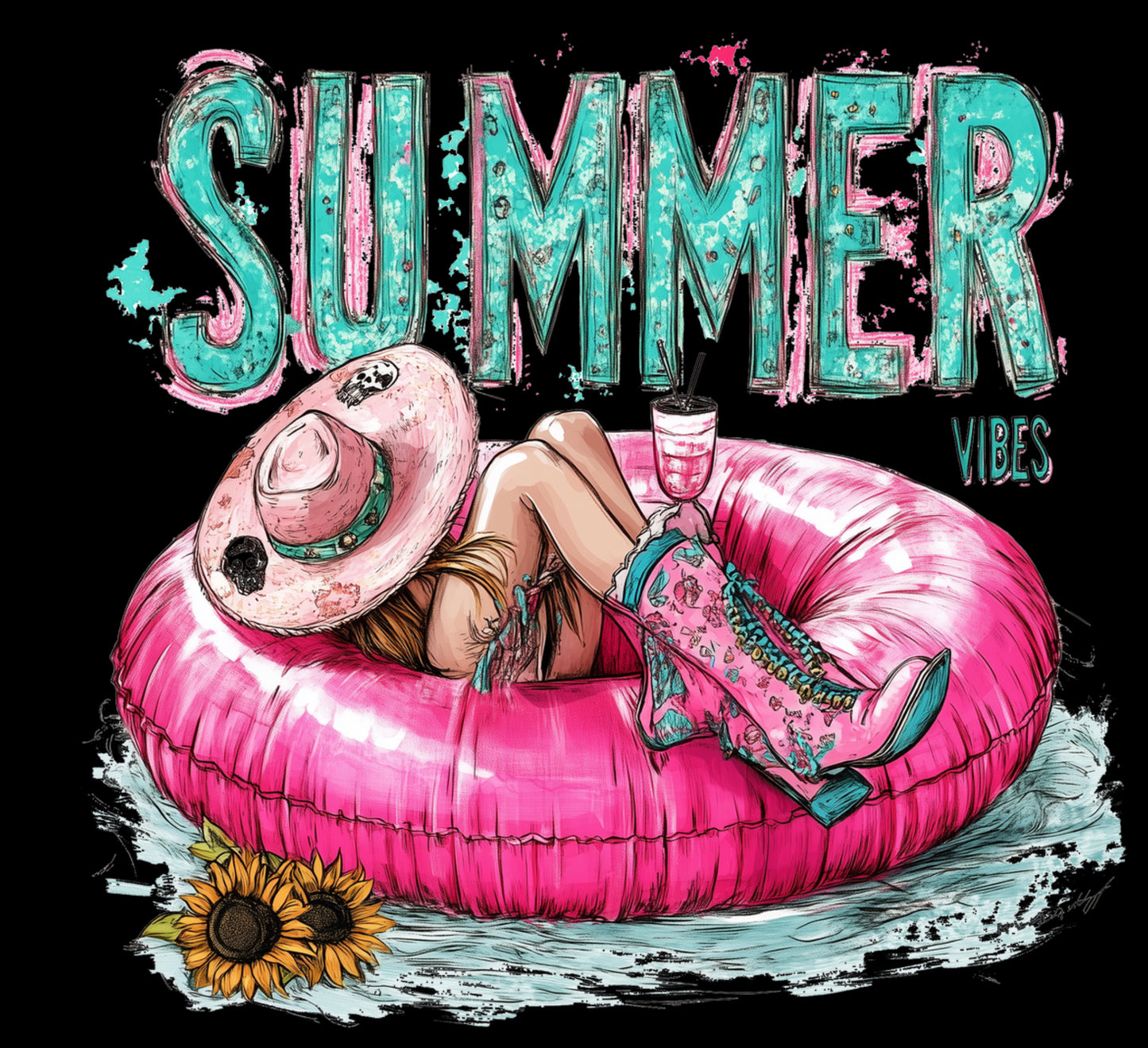 Summer Vibes Western Floaty T-Shirt For Those Lake Days & Poolside Chill CLEARANCE LAST ONE
