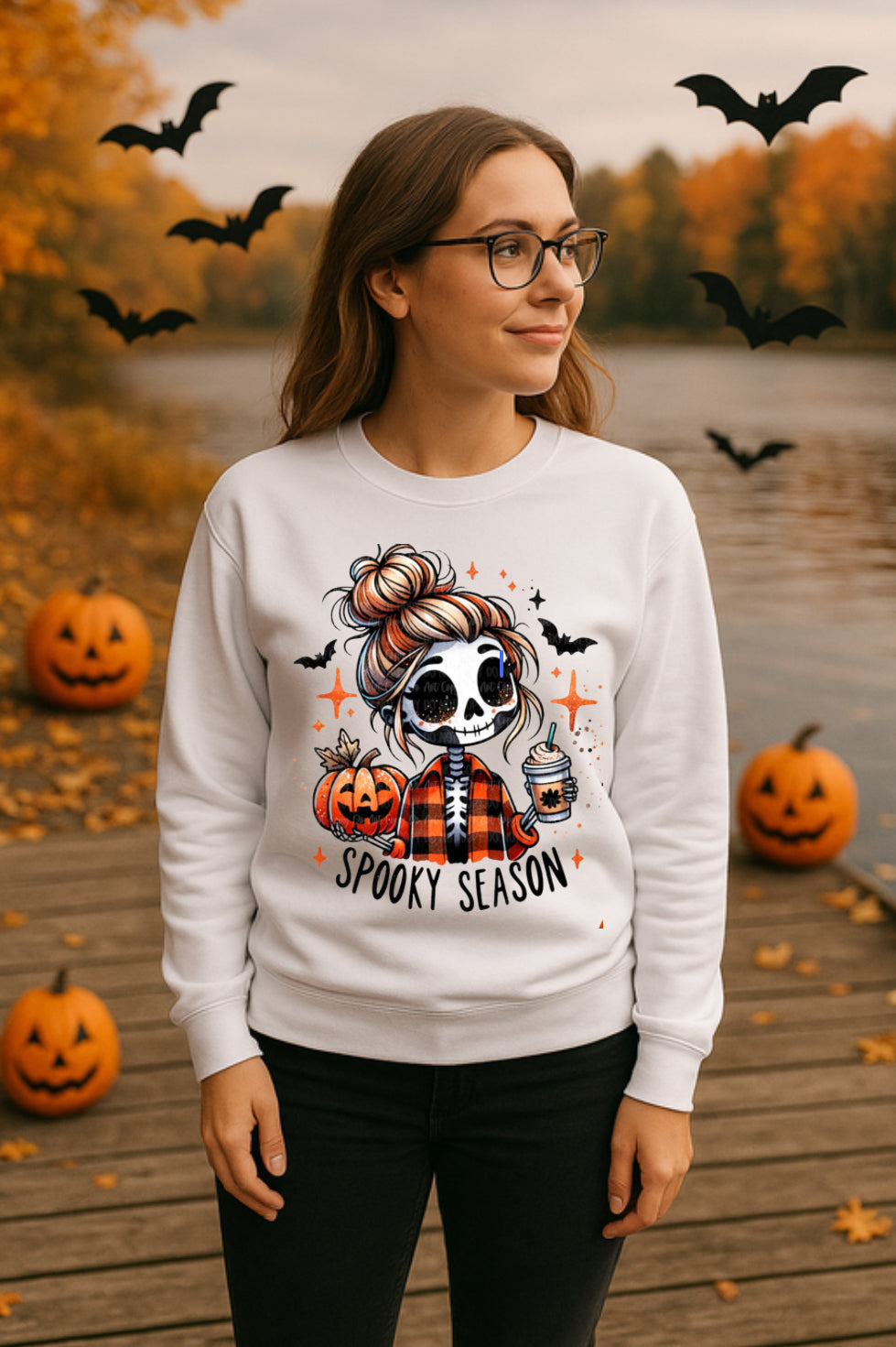 Spooky Season Skeleton Girl Sweatshirt - Fall Halloween Pullover