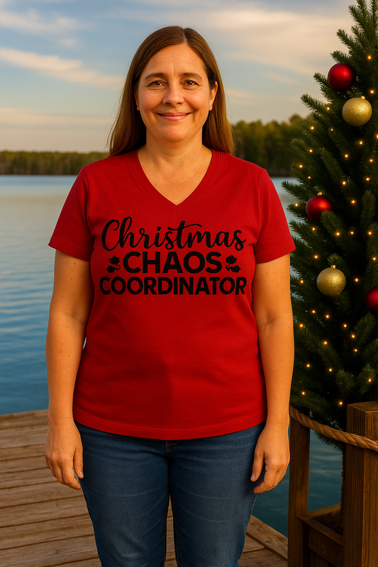Christmas Chaos Coordinator Women’s Bella Canvas Graphic Holiday T-shirt For The Unsung Christmas Chaos Hero
