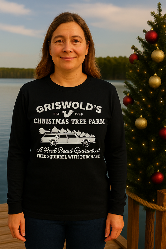 Griswold’s Christmas Tree Farm Long Sleeve Crewneck Unisex Graphic Long Sleeve T-Shirt - Funny Holiday Movie for both Men & Women