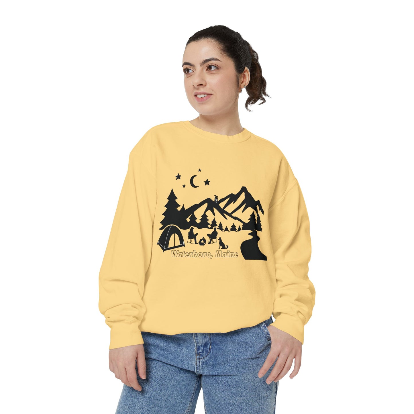 Waterboro, Maine Camping Unisex Garment-Dyed Sweatshirt