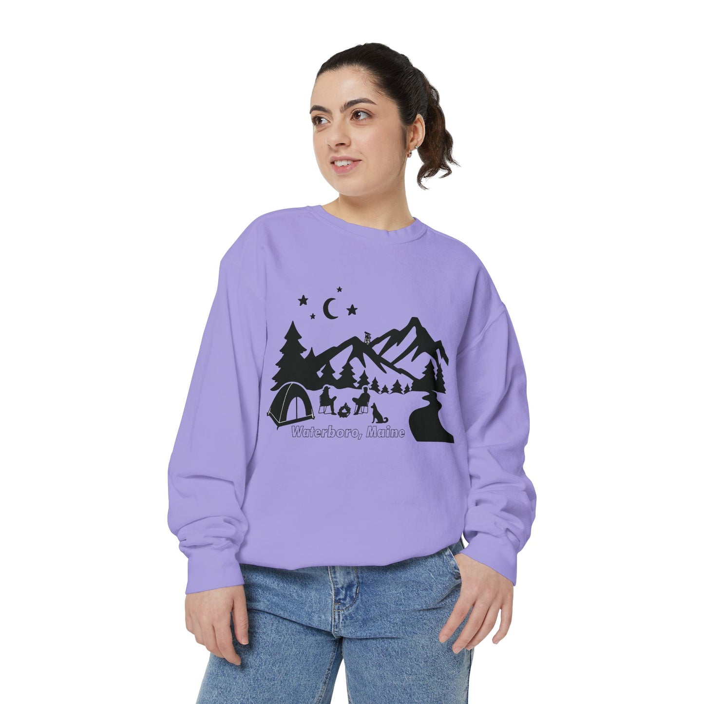 Waterboro, Maine Camping Unisex Garment-Dyed Sweatshirt