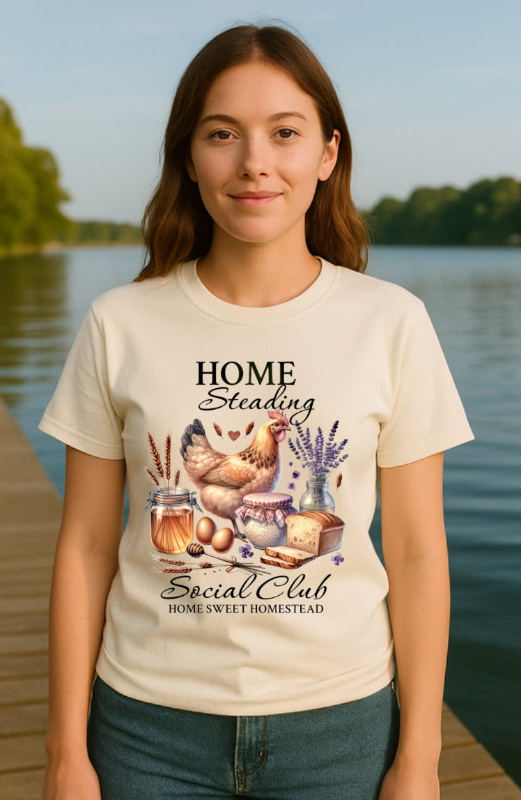 Homesteading Social Club T-Shirt Farm Life Country Graphic Tee CLEARANCE LAST ONE