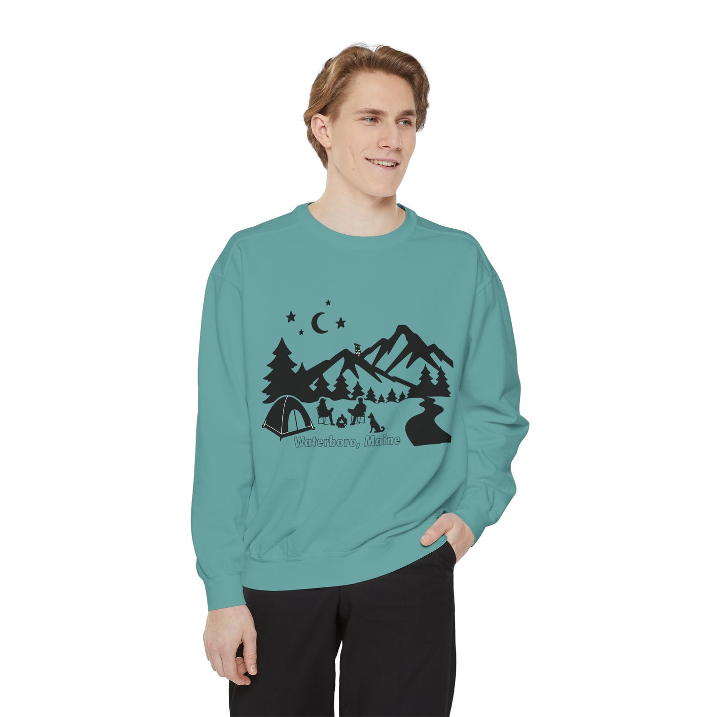 Waterboro, Maine Camping Unisex Garment-Dyed Sweatshirt