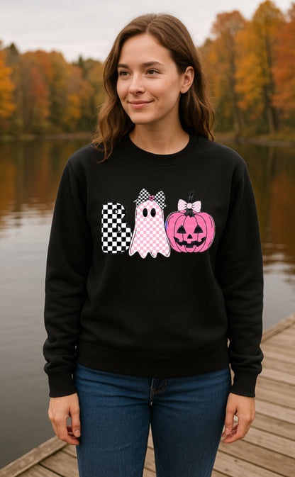 Pink Ghost and Halloween Sweatshirt - Fall Graphic Crewneck