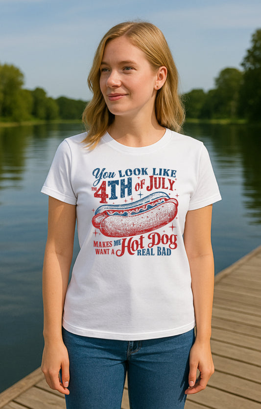 4th of July Hot Dog T-shirt - Funny Patriotic Tee Great BBQ’s CLEARANCE LAST ONE