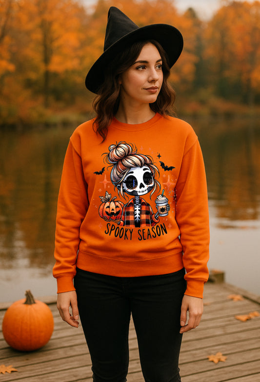 Spooky Season Skeleton Girl Sweatshirt - Fall Halloween Pullover
