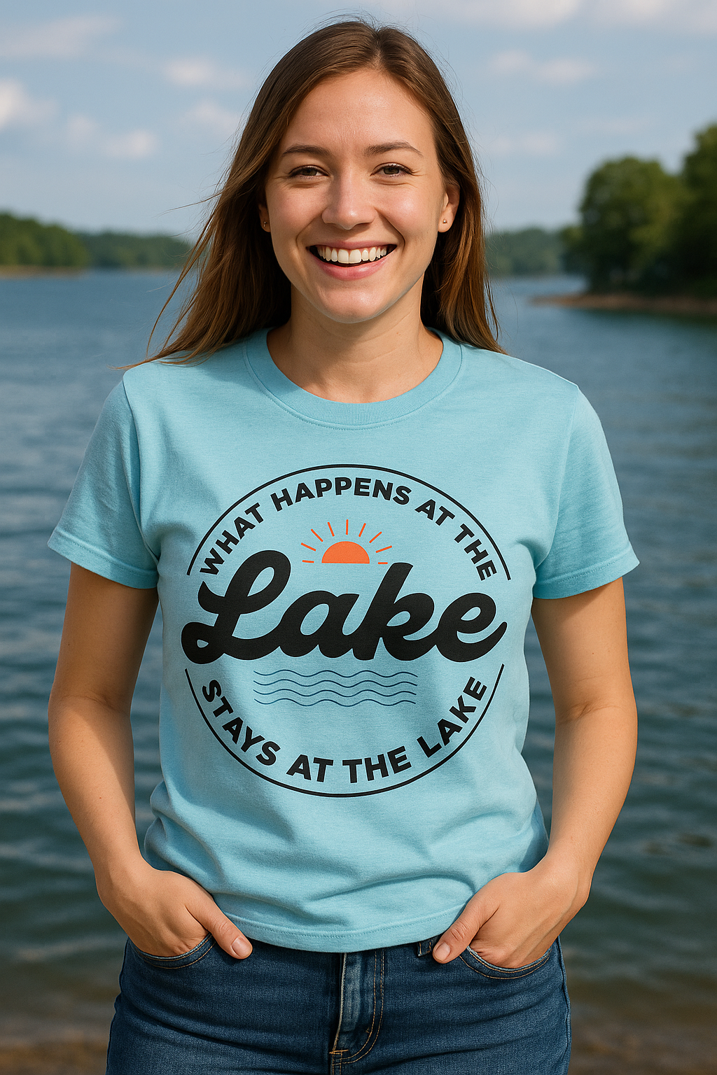 What Happens At The Lake Stays At the Lake - Funny Graphic T-Shirt Unisex For Both Men and Women