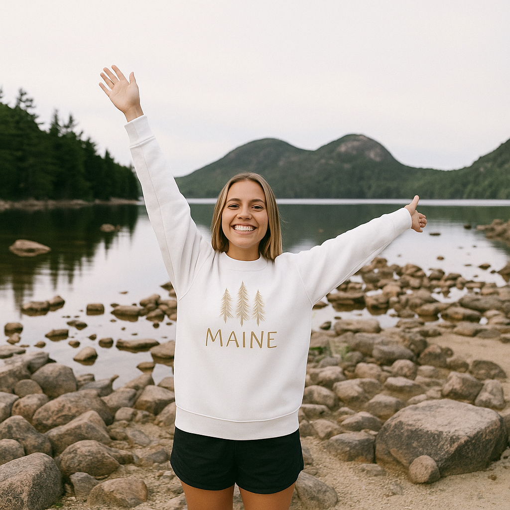 Maine Outdoors Crewneck Sweatshirt – Minimalist Pine Tree Design