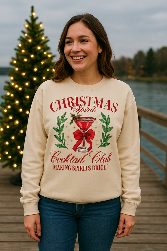 Christmas Spirit Cocktail Club Sweatshirt - Funny Holiday Crewneck for Women