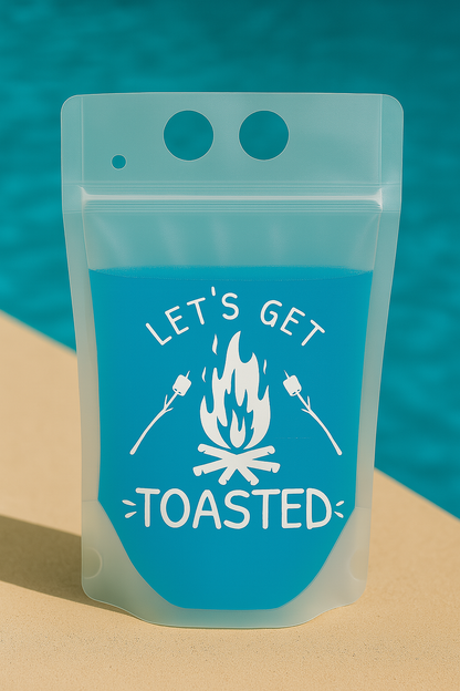 Adult Camping Juice Pouches - Funny Reusable Drink Bag With Straw. 💥 Let’s Get Toasted, I Sleep Around, Happy Camper, and  Camping is My Happy Place 💥