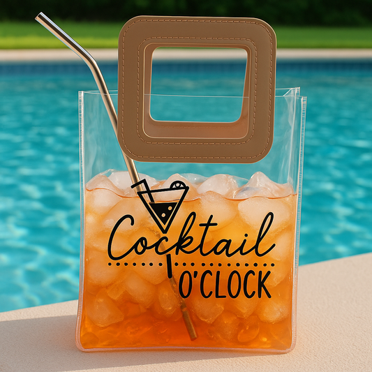 Cocktail O’clock Booze Bag - Funny Reusable Adult Drink Purse for Cocktails, Mocktails, Poolside, Camping, Travel, and Bachelorette Parties.