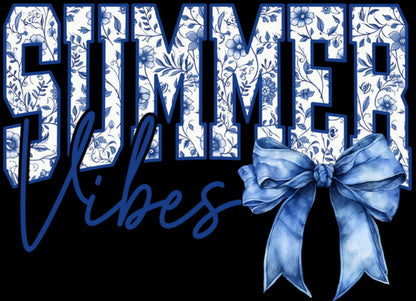 Summer Vibes and Bow Graphic Tee for Women CLEARANCE LAST ONES