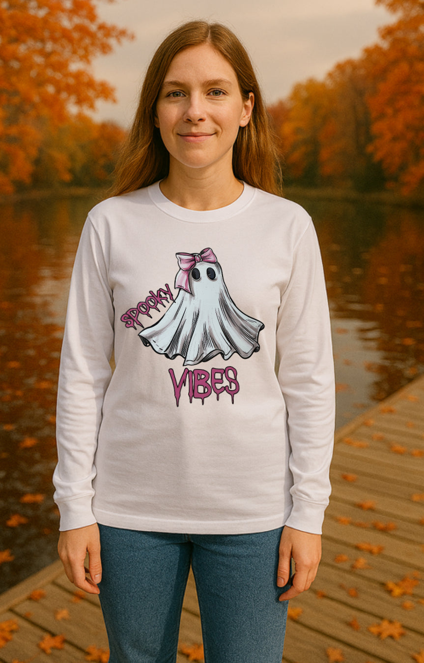 Spooky Vibes Long Sleeve Halloween T-Shirt - The Cutest Graphic Tee For Fall