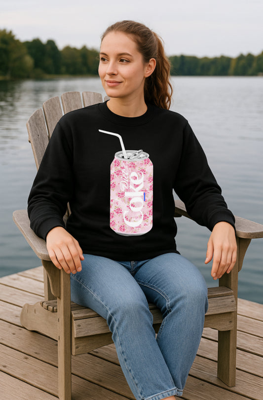 Pink Floral Diet Coke - Cute Rose Can Crew Neck Sweatshirt - Great For Soda Lovers