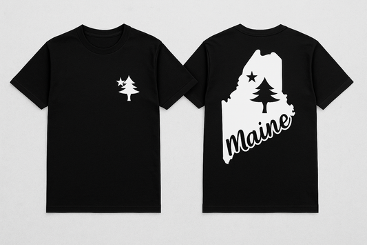🌲⭐ Maine Pine Tree Flag T-Shirt - Maine Tree and Star logo Front and Back Design